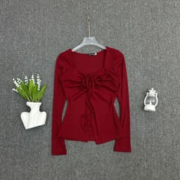 Áo Thun Tay Dài Nữ Big Size Cổ V Rút Dây ESHOP Áo Nữ Chất Thun Tăm Mềm Mịn Co Giãn MS304 TD 9