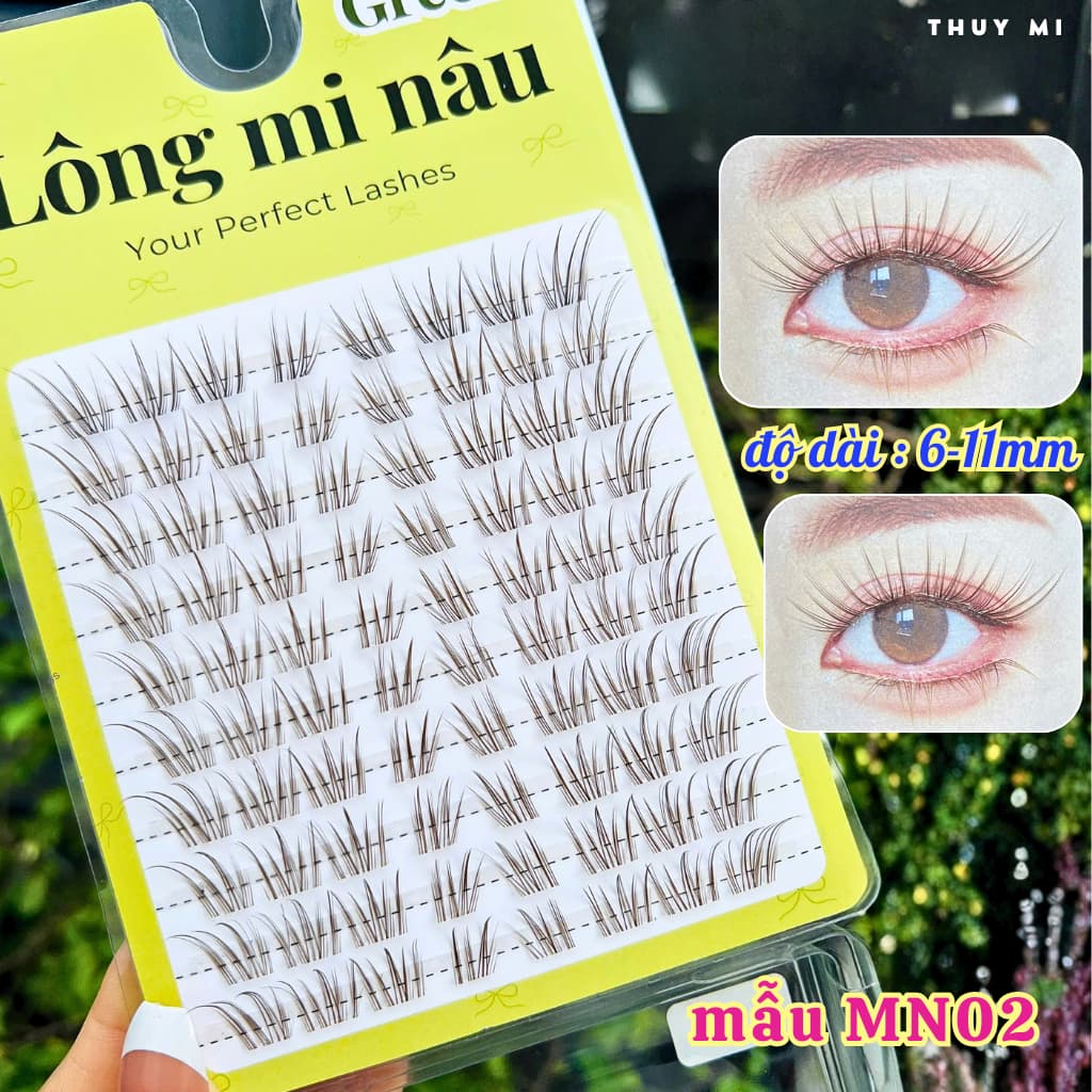 Lông Mi Màu Nâu MN21 Nhẹ Nhàng Tự Nhiên Độ Dài 9-13mm GREEN Thủy Mi