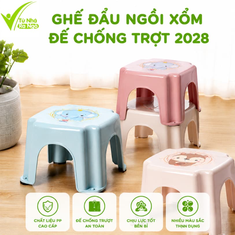 Ghế Đẩu Nhựa PP Nguyên Sinh Thiết Kế Nhỏ Gọn GD146 - Ghế Đẩu Gia Dụng Chống Trượt Chân Cao Su