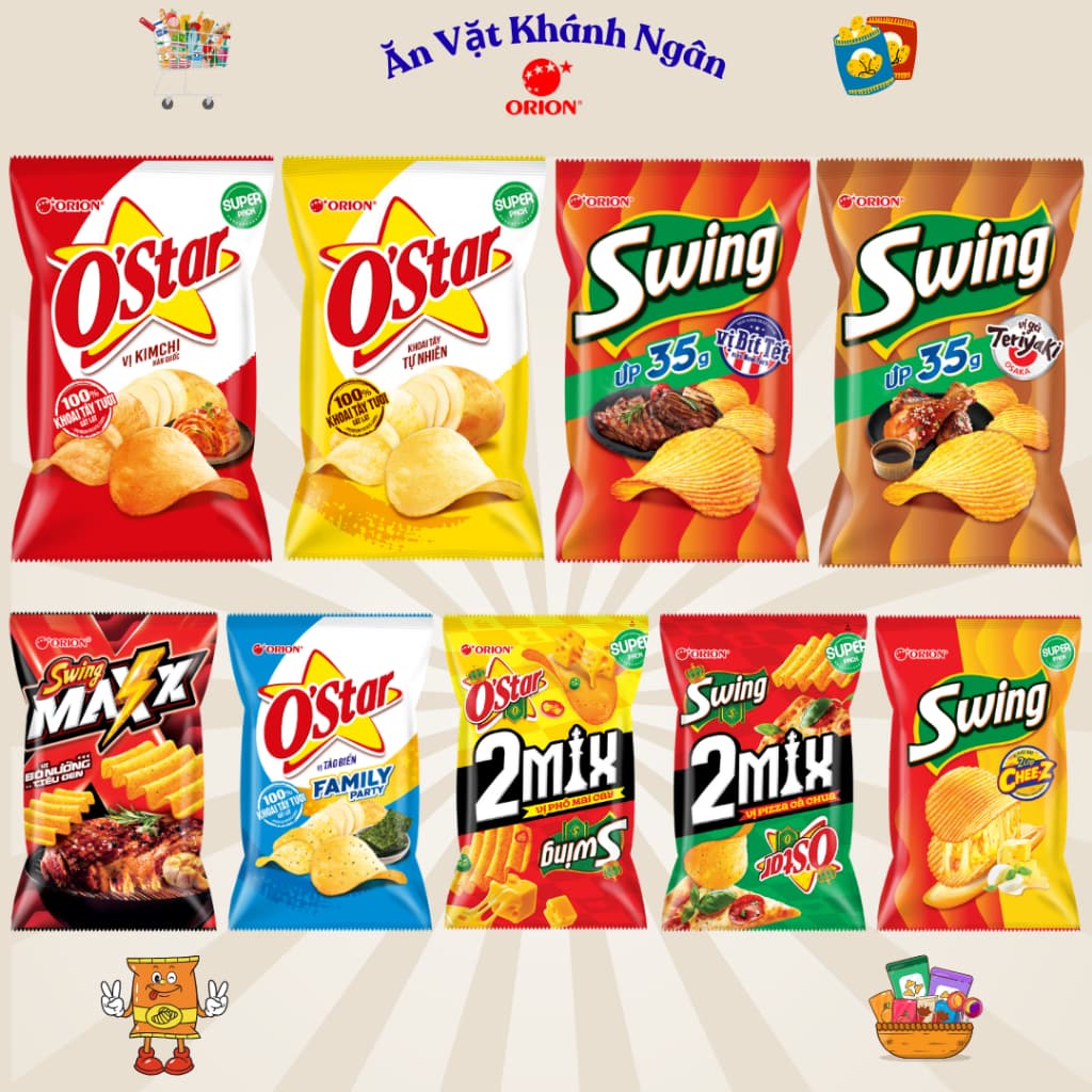 Combo Bánh Snack Khoai Tây OSTAR - SWING Orion Đủ Vị Gói Nhỏ Và Gói Lớn - HÀNG CHÍNH HÃNG