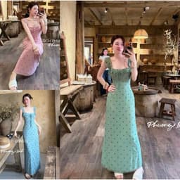 (Có Bigsize) Đầm Maxi Chấm Bi Cổ Vuông Bèo Nhún Dáng Ôm Tôn Dáng Hoạ Tiết Bi Mới Đi Biển Anan.clothing 2