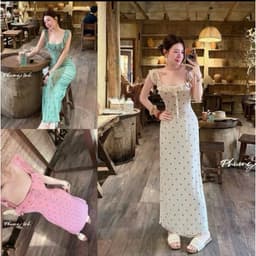(Có Bigsize) Đầm Maxi Chấm Bi Cổ Vuông Bèo Nhún Dáng Ôm Tôn Dáng Hoạ Tiết Bi Mới Đi Biển Anan.clothing 3