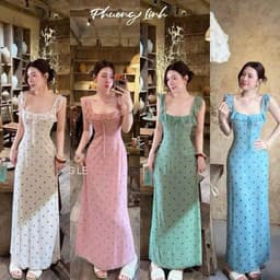 (Có Bigsize) Đầm Maxi Chấm Bi Cổ Vuông Bèo Nhún Dáng Ôm Tôn Dáng Hoạ Tiết Bi Mới Đi Biển Anan.clothing 6