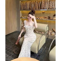 (Có Bigsize) Đầm Maxi Chấm Bi Cổ Vuông Bèo Nhún Dáng Ôm Tôn Dáng Hoạ Tiết Bi Mới Đi Biển Anan.clothing 9