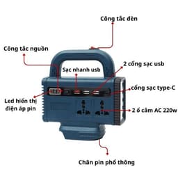 Đế Chuyển 21v-24v Lên 220v Tích Hợp Đèn Led, Đa Dạng Ổ Cắm, Cổng Usb Tiện Lợi 6