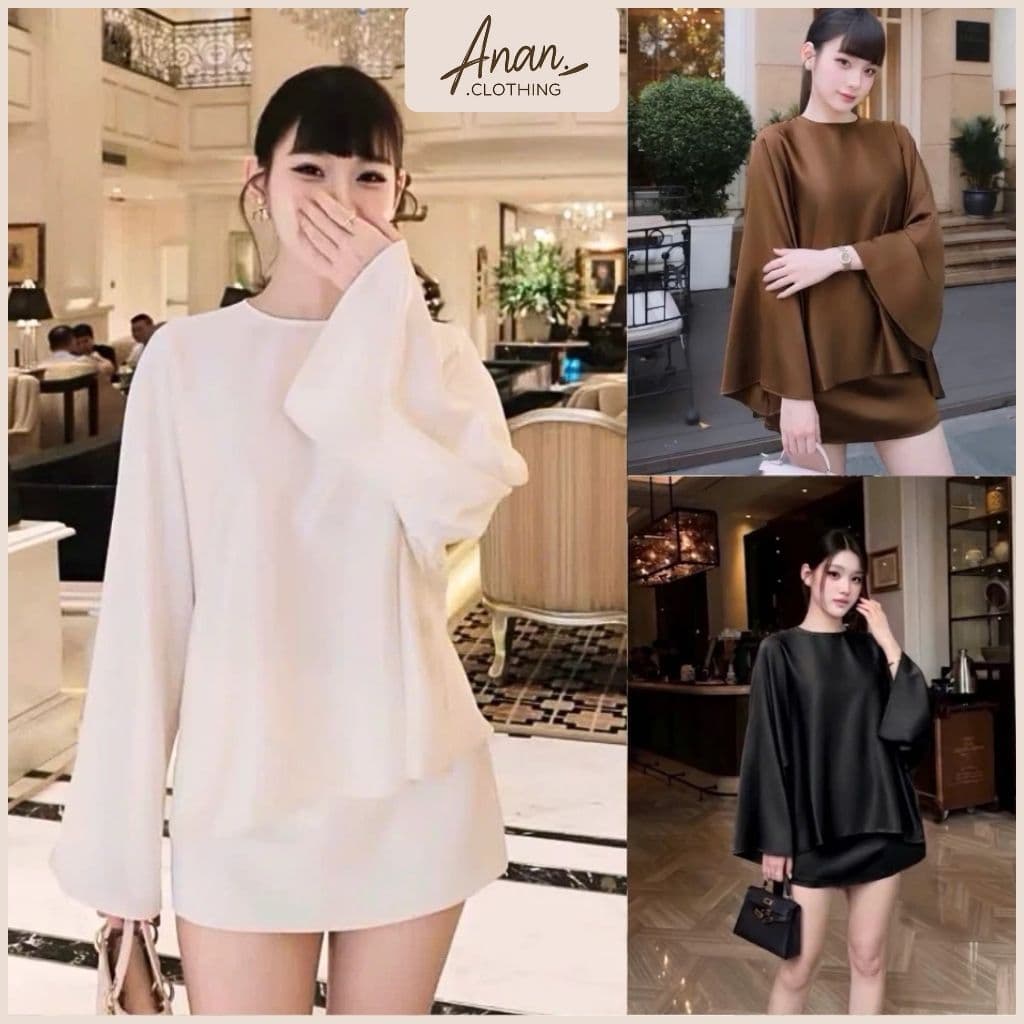 Set Lụa Tô Châu Áo Suông Tay Dài Phối Chân Váy A Ngắn Phong Cách Sang Trọng, Thanh Lịch Ananclothing4