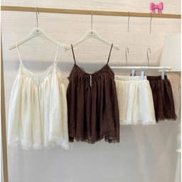 Set Đũi Nhăn Mềm Áo Hai Dây Ren Đính Cúc Ngọc Phối Quần Short Bèo Nữ Vintage Hàn Quốc Mặc Đi Chơi, Đi Biển Ananclothing4 7