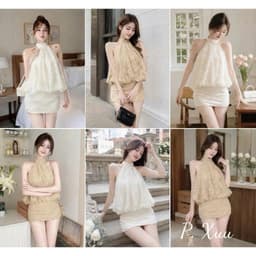 Set Áo Yếm Ren Cổ Lọ Phối Chân Váy Ngắn Ôm Dáng, Set Váy Ren Nữ Sang Chảnh Đi Tiệc Đi Chơi Ananclothing4 3