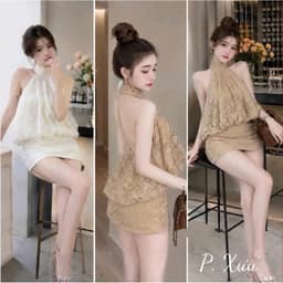 Set Áo Yếm Ren Cổ Lọ Phối Chân Váy Ngắn Ôm Dáng, Set Váy Ren Nữ Sang Chảnh Đi Tiệc Đi Chơi Ananclothing4 6