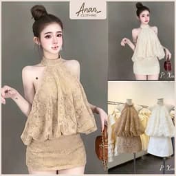 Set Áo Yếm Ren Cổ Lọ Phối Chân Váy Ngắn Ôm Dáng, Set Váy Ren Nữ Sang Chảnh Đi Tiệc Đi Chơi Ananclothing4 1