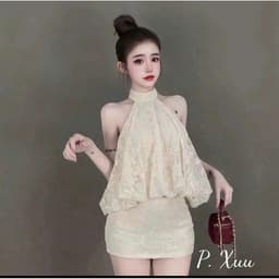 Set Áo Yếm Ren Cổ Lọ Phối Chân Váy Ngắn Ôm Dáng, Set Váy Ren Nữ Sang Chảnh Đi Tiệc Đi Chơi Ananclothing4 5