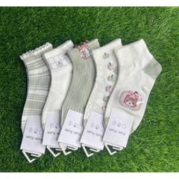 Set 10 Đôi Tất Nữ Cổ Ngắn Cotton Kẻ Tăm Viền Bèo Hoa Nơ Mềm Mại Co Giãn Thoáng Khí Phong Cách Hàn Quốc Freesize 35-40 4