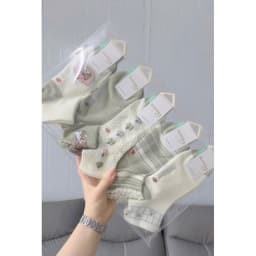 Set 10 Đôi Tất Nữ Cổ Ngắn Cotton Kẻ Tăm Viền Bèo Hoa Nơ Mềm Mại Co Giãn Thoáng Khí Phong Cách Hàn Quốc Freesize 35-40 3