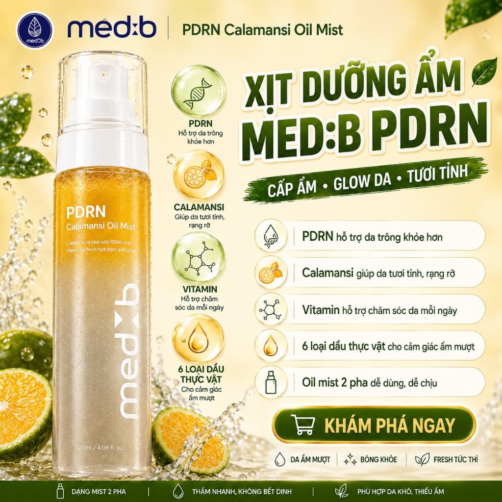 Xịt Dưỡng Ẩm 2 Pha MED:B PDRN Calamansi Oil Mist Hàn Quốc 120ml Dưỡng Ẩm Làm Da Căng Bóng Tự Nhiên