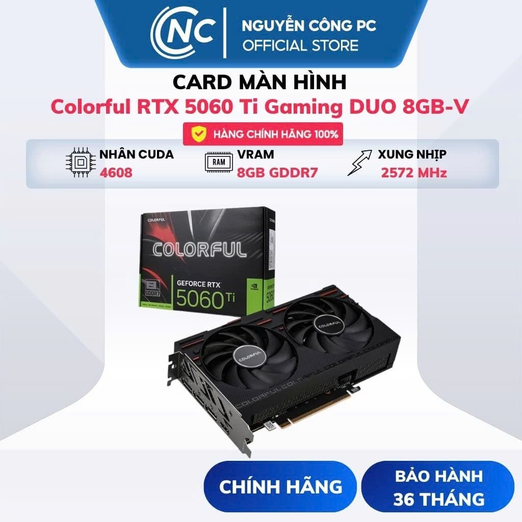 Card màn hình Colorful GeForce RTX 5060 Ti Gaming DUO 8GB-V - NEW - BH 36 Tháng