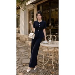 [VT250828] Set Bộ Công Sở Nữ Cao Cấp Áo Cổ Tròn Chiết Eo Quần Suông Dài Tôn Dáng Thanh Lịch 7