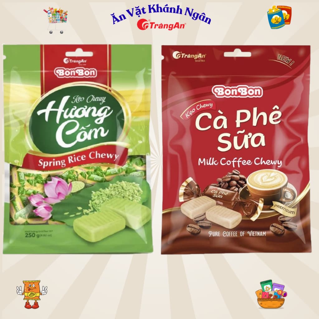 Kẹo Chew Hương Cốm Tràng An Gói 250G, Cà Phê Sữa Tràng An Gói 176G - HÀNG CHÍNH HÃNG