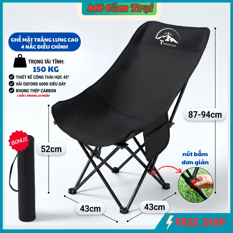 Ghế Gấp Gọn Camping Tmountain, Ghế Xếp Dã Ngoại Du Lịch Ngoài Trời Chịu Tải 150kg Gấp Gọn Dễ Dàng