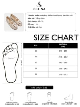 Giày Búp Bê Nữ Quai Ngang SETINA Ren Hoa Nổi Quai Đôi Đế Bệt (Chân Mập Tăng Size) GSRH320 4