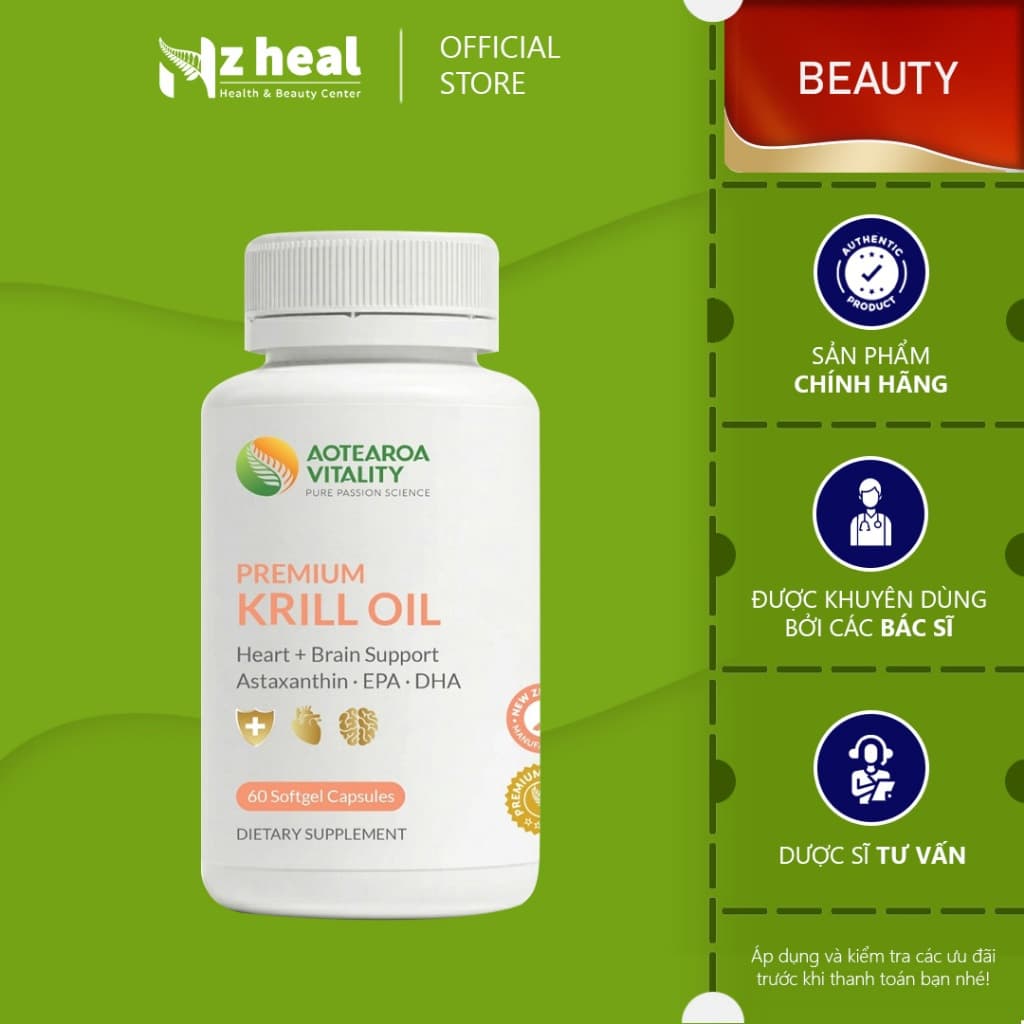 Dầu nhuyễn thể omega 3 Aotearoa Vitality Premium Krill Oil (60 viên)