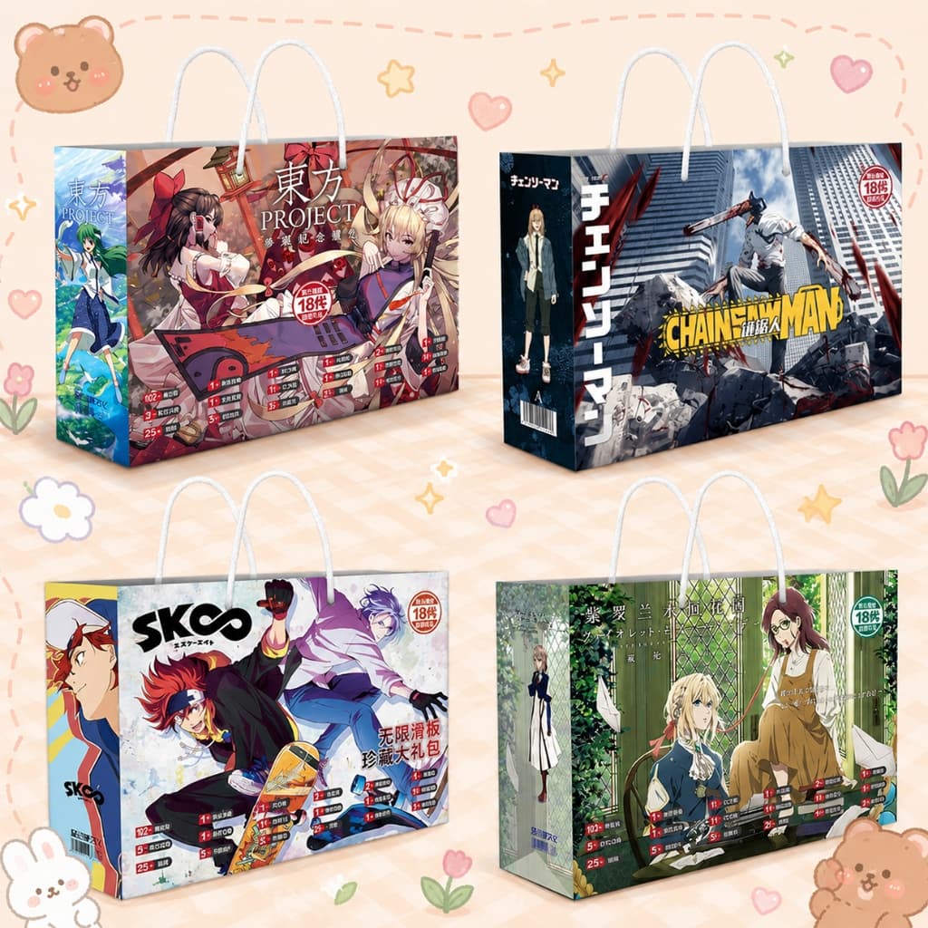 (LT.túi quà) Túi quà Chainsaw Man Violet Sk8 Naruto Touhou Project in hình anime chibi hình chữ nhật