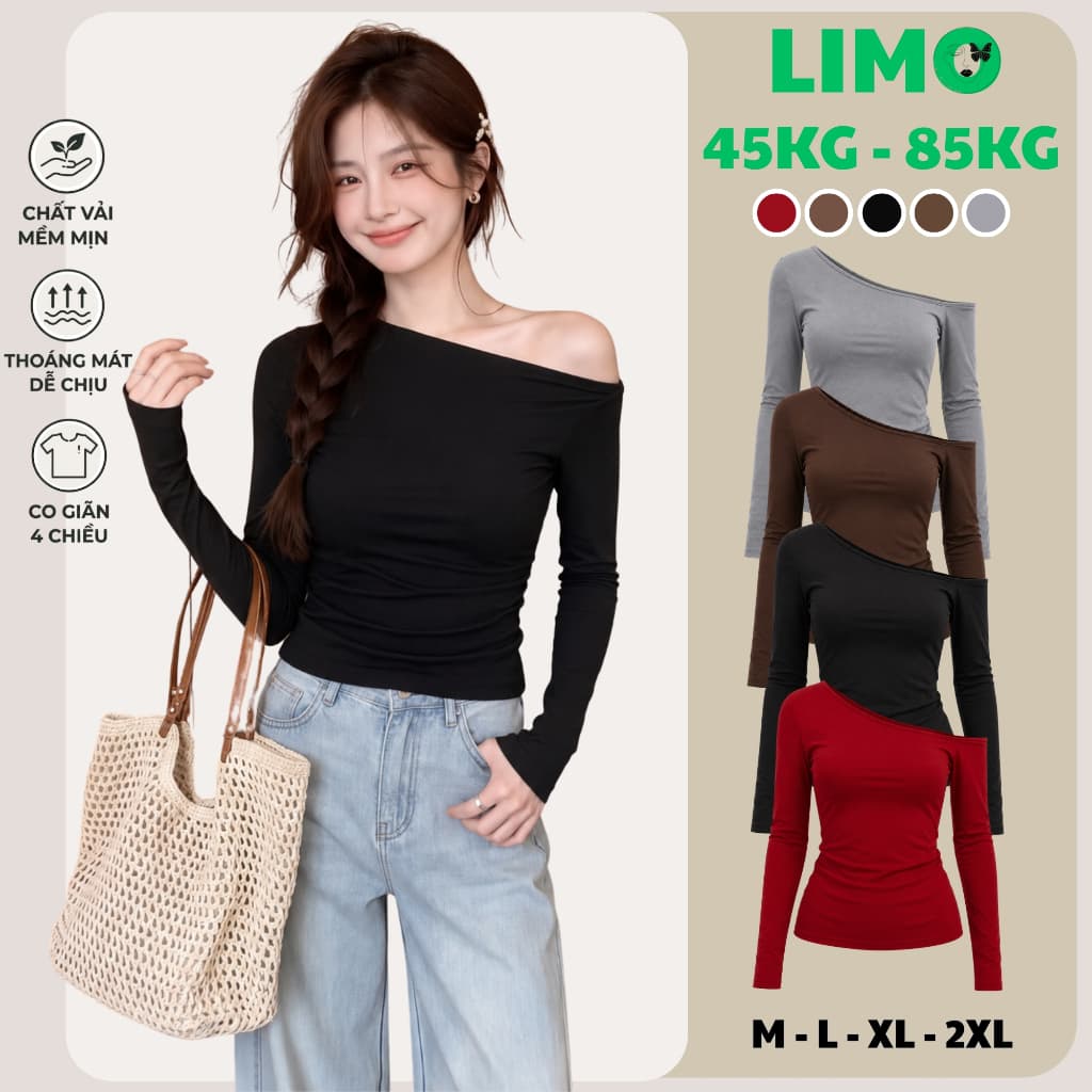 [Có Bigsize 45-85kg] Áo Thun Nữ Trễ Vai Tay Dài Limo Form Ôm Body Thun Gân Co Giãn Sang Chảnh MS290
