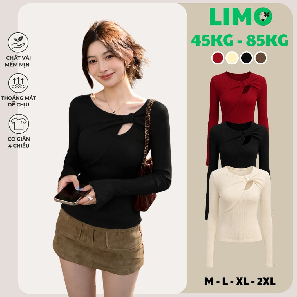 [Có Bigsize 45-85kg] Áo Thun Nữ Limo Tay Dài Form Ôm Thun Gân Tăm Mềm Mại Tôn Dáng MS530