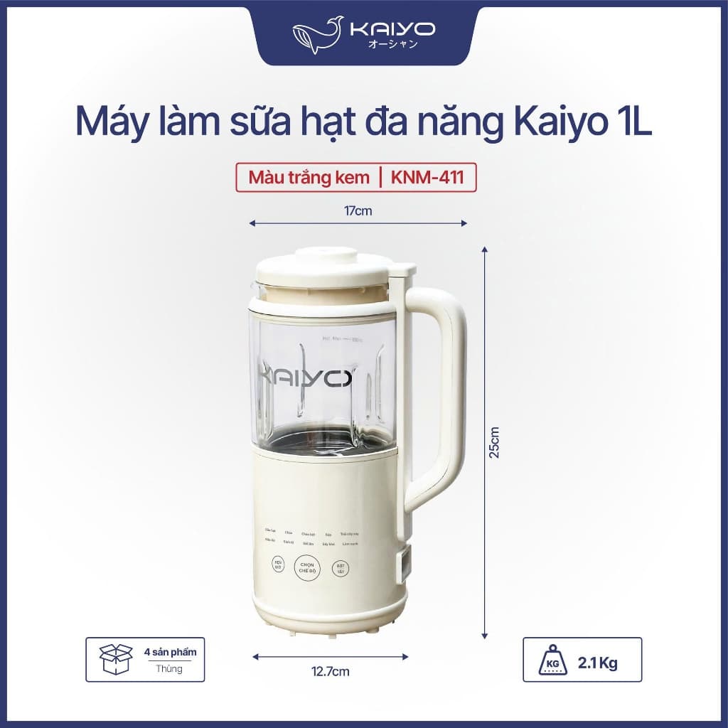 Máy làm sữa hạt đa năng Kaiyo KNM-411 dung tích 1000ml lưỡi dao 8 cánh- Thương Hiệu Nhật Bản