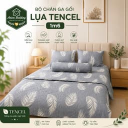 Bộ Chăn Ga Gối Lụa Tencel 5 Món Aniva Bedding 1m6x2m - Ga Bọc Nệm Cao 5-25cm, Mền 200x220cm, Vỏ Gối Ôm Khóa Kéo 1