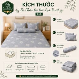 Bộ Chăn Ga Gối Lụa Tencel 5 Món Aniva Bedding 1m6x2m - Ga Bọc Nệm Cao 5-25cm, Mền 200x220cm, Vỏ Gối Ôm Khóa Kéo 6