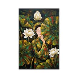 Tranh cô gái hoa sen in canvas không khung 2