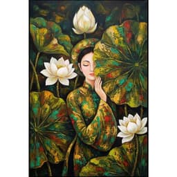 Tranh cô gái hoa sen in canvas không khung 1