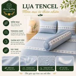 Bộ Ga Gối Lụa Tencel 4 Món Aniva Bedding 1m6x2m - Ga Bọc Nệm Cao 5-25cm, Vỏ Gối Ôm Khóa Kéo, Mềm Mại Thoáng Mát 3
