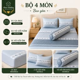 Bộ Ga Gối Lụa Tencel 4 Món Aniva Bedding 1m6x2m - Ga Bọc Nệm Cao 5-25cm, Vỏ Gối Ôm Khóa Kéo, Mềm Mại Thoáng Mát 2
