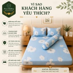 Bộ Ga Gối Lụa Tencel 4 Món Aniva Bedding 1m8x2m -Ga Bọc Nệm Cao 5-25cm, Vỏ Gối Ôm Khóa Kéo 35x100 5