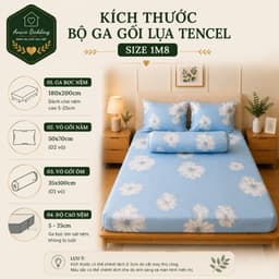 Bộ Ga Gối Lụa Tencel 4 Món Aniva Bedding 1m8x2m -Ga Bọc Nệm Cao 5-25cm, Vỏ Gối Ôm Khóa Kéo 35x100 6