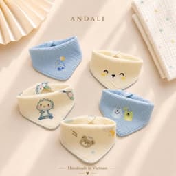 Set 5 Yếm Tam Giác Xô Muslin cao cấp 2 Lớp – Yếm Thấm Nước Cho Bé Sơ Sinh Đến 2 Tuổi 4