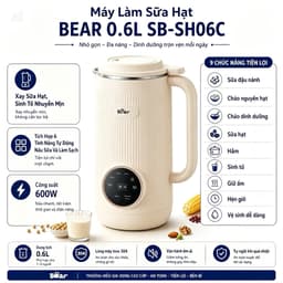 Máy Làm Sữa Hạt Bear SB-SH06C, 0.6Lit - 750w, 6 Chế Độ Xay Nấu, Hàng Chính Hãng 2
