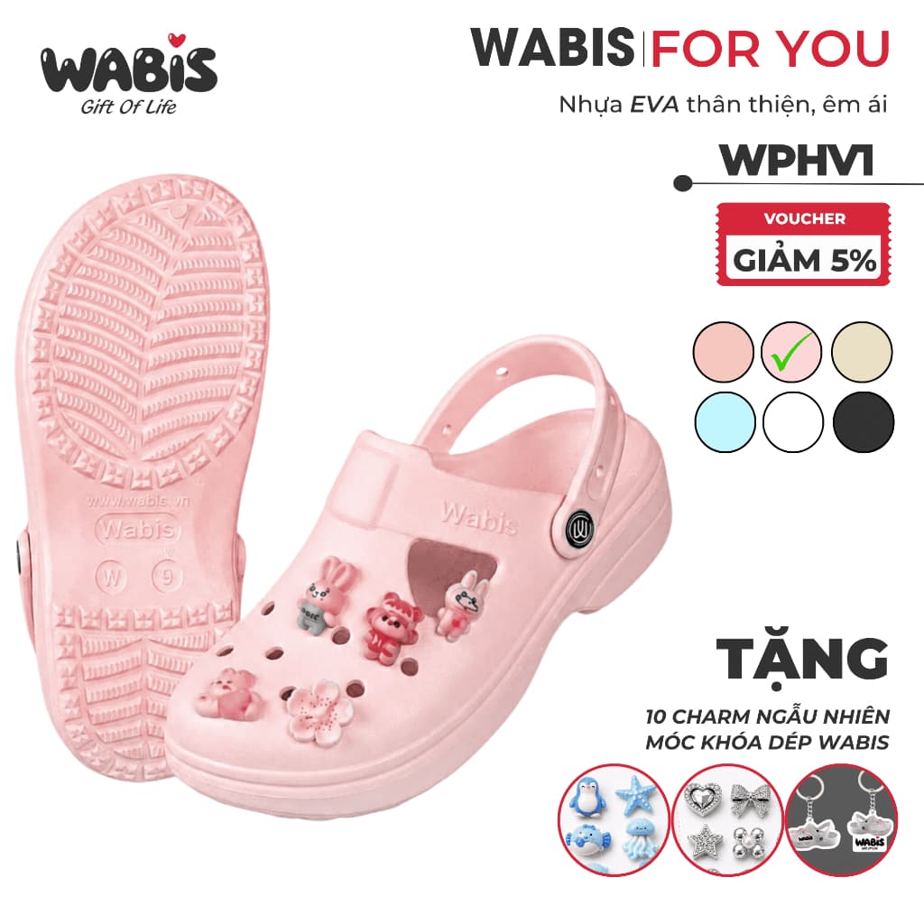 [Tặng Charm + Móc Khóa Chính Hãng] Dép Sục WABIS Platform Happiness V1 Đế 3cm Thoáng Khí, Êm Chân, Chống Trượt [WPH-V1]