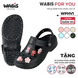 [Tặng Charm + Móc Khóa Chính Hãng] Dép Sục Màu Đen WABIS Platform Happiness V1 Đế Cao 3cm, Êm Chân, Chống Trượt [WPH-V1] 1