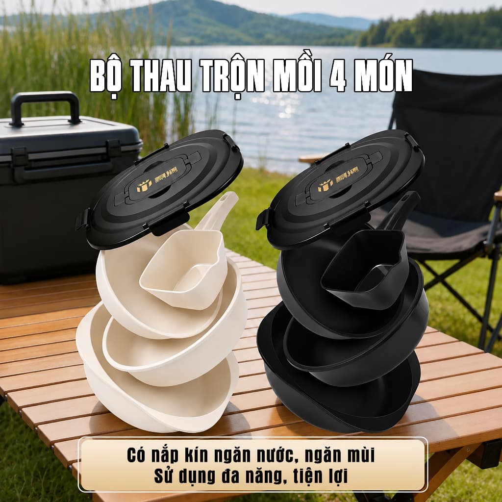 Bộ Thau Trộn Mồi Câu Cá Mingtu 4 Món Cao Cấp Gồm 3 Và 1 Gáo Múc Nước Kèm Nắp Đựng Tiện Lợi