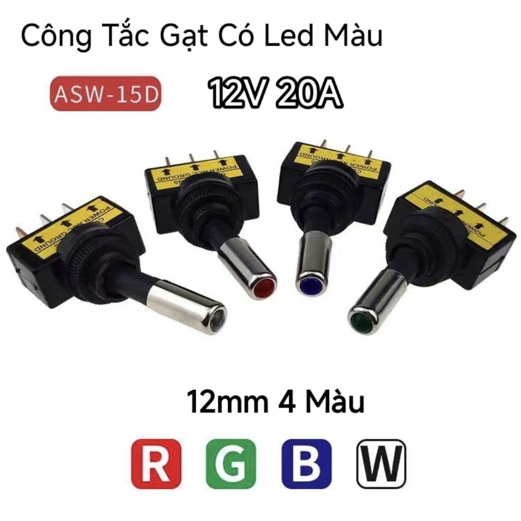 Toggle Switch Công Tắc Gạt Điện Tử 12V 20A Có Led Báo Cho ô tô xe máy Diy -