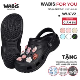 [Tặng Charm + Móc Khóa Chính Hãng] Dép Sục Màu Đen WABIS Đế Cao 3cm Không Thấm Nước, Chống Trượt [WUC-V2][LÙI 1 SIZE] 1