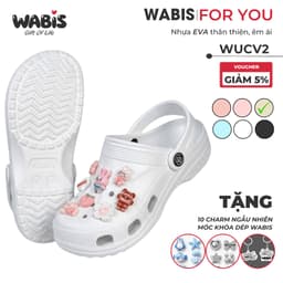 [Tặng Charm + Móc Khóa Chính Hãng] Dép Sục Màu Kem WABIS Đế Cao 3cm Không Thấm Nước, Chống Trượt [WUC-V2] [LÙI 1 SIZE] 2