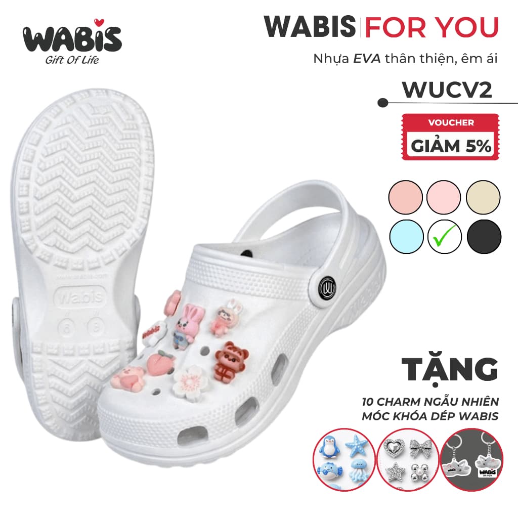 [Tặng Charm + Móc Khóa Chính Hãng] Dép Sục WABIS Đế cao 3cm Không Thấm Nước, Chống Trượt  [WUC-V2][LÙI 1 SIZE]