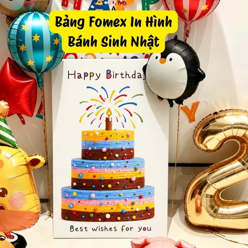 Bảng Fomex F01 In Hình Bánh Sinh Nhật  | Trang Trí Phối Cùng Set Bóng Có Phông