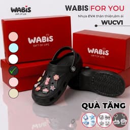 [Tặng Charm + Móc Khóa Chính Hãng] Dép Sục Màu Đen WABIS Đế Cao 3cm Không Thấm Nước, Chống Trượt [WUC-V2][LÙI 1 SIZE] 2