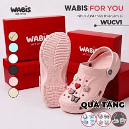 [Tặng Charm+Móc Khóa Chính Hãng]Dép Sục Màu Hồng WABIS Đế Cao 3cm Không Thấm Nước, Chống Trượt[WUC-V2] [LÙI 1 SIZE] 2