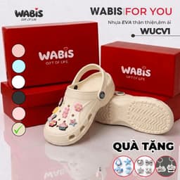 [Tặng Charm + Móc Khóa Chính Hãng] Dép Sục Màu Kem WABIS Đế Cao 3cm Không Thấm Nước, Chống Trượt [WUC-V2] [LÙI 1 SIZE] 1