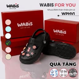 [Tặng Charm + Móc Khóa Chính Hãng] Dép Sục Màu Đen WABIS Platform Happiness V1 Đế Cao 3cm, Êm Chân, Chống Trượt [WPH-V1] 2